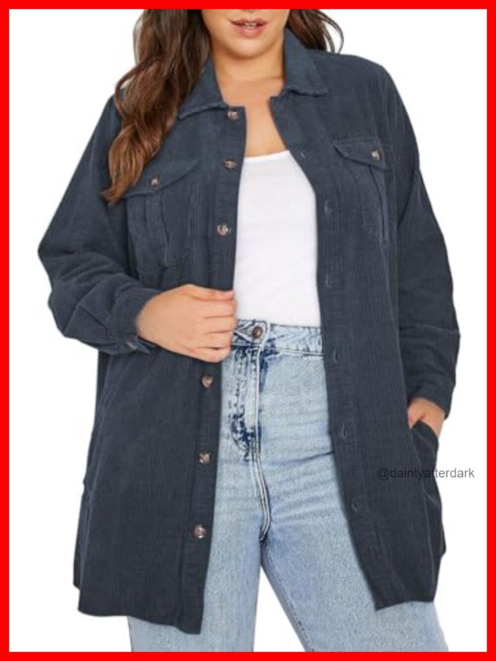 Plus Size Corduroy Shacket Women Long Sleeve Button Down Jacket